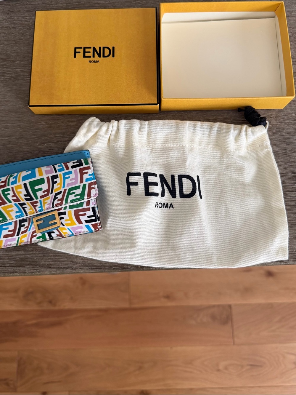 Fendi Multicolor Calf Leather FF Logo Card Case Wallet